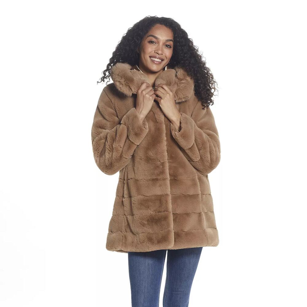 Gallery New York Oversized Hooded Faux-Fur Coat Soft Camel Brown Size 1X NWT
